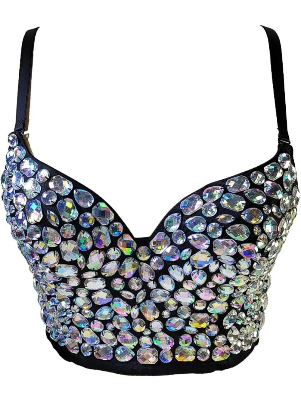 Women's Black Bustier Crop Top Mesh Corset Top Push up Rhinestone Diamond Bra